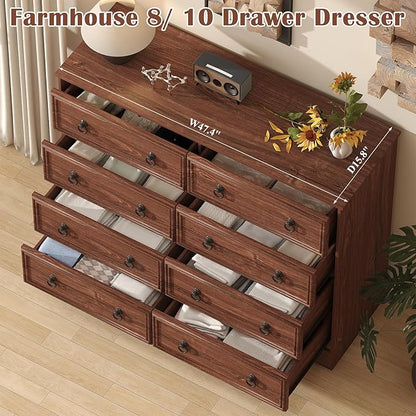 8 Drawer Dresser for Bedroom, Large Dressers Mid Century Modern Cherry Wood Chest of Drawers,Storage Organizer Furniture, Hallway, Entryway, Closet, Cherry Wood