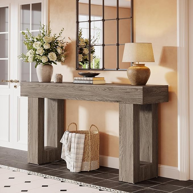 Tribesigns Console Table, 63" Farmhouse Entryway Table, Rectangular Wooden Accent Console for Entrance, Hallway & Living Room (Grey)