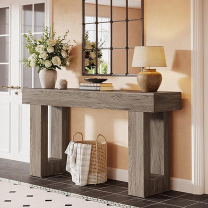 Tribesigns Console Table, 63" Farmhouse Entryway Table, Rectangular Wooden Accent Console for Entrance, Hallway & Living Room (Grey)