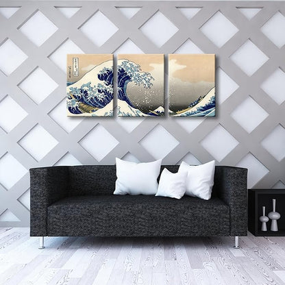 Wieco Art Great Wave of Kanagawa Katsushika Hokusai 3 Piece Modern Canvas Prints Artwork Abstract Pictures Paintings on Canvas Wall Art for Home Office Decorations Wall Decor