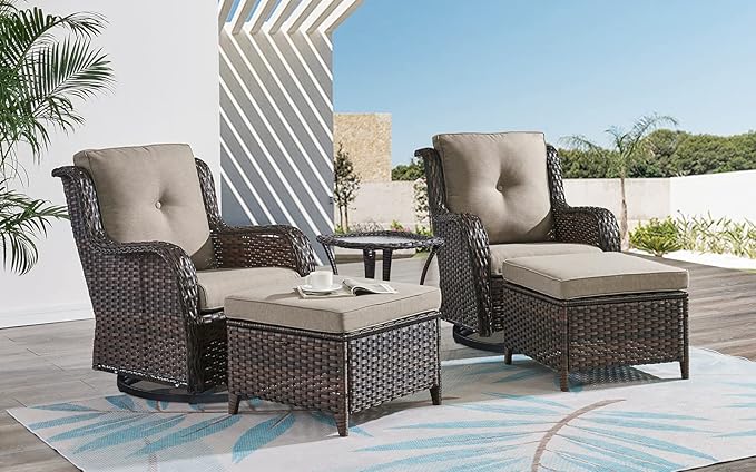 HUMMUH Outdoor Patio Furniture 6 Pieces Furniture Set Wicker Outdoor Sectional Couch with Patio Swivel Glider Chairs,Side Table,Ottomans for Patio