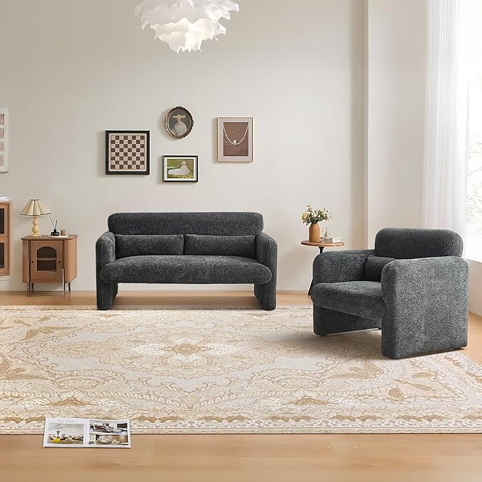 59" W Upgrade Lambswool Fabric Loveseat Sofa, Modern Love seat Couch, Solid and Easy to Install, Upholstered 2-Seater Couch for Bedroom, Apartment, Living Room