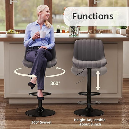 Youhauchair Bar Stools Set of 4, Swivel Counter Height Barstools with Back, Adjustable PU Leather Bar Chairs, Modern Armless Kitchen Island Stool, Dark Grey