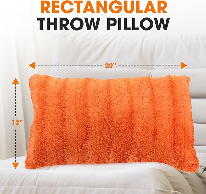 Cheer Collection Fall Decorative Throw Pillows for Couch – Set of 2 Faux Fur Fall Pillows for Couch, Cozy Fall Couch Pillows for Living Room or Bed, Soft, Rust Accent Pillows, 12" x 20"