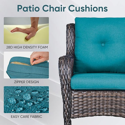 8-Piece Outdoor Patio Cushion Set - Fade & Water Resistant with Removable Olefin Cover, 22x24x4 Inch Memory Foam Cushions for Wicker Sectional Sofa – Peacock Green/Buckle