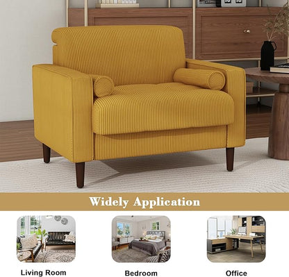 Oversized Accent Chair Set of 2, Corduroy Fabric Mid Century Modern Armchair with Large Seat for Living Room Bedroom Reading