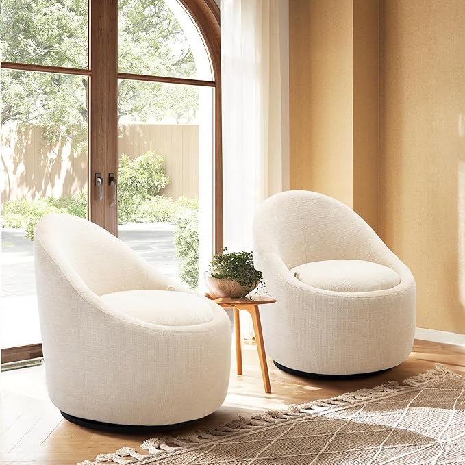 360° Swivel Accent Chair Set of 2, Mid-Century Modern Chair with Hidden Storge, Small Swivel Chair with Arms for Living Room/Office - Beige