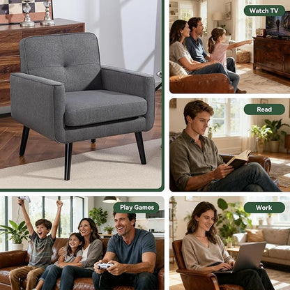 Accent Chair Set of 2, Fabric Modern Chair with Wooden Frame, Cozy Armchair Reading Chair with Comfy Back for Apartment, Living Room, Bedroom, Waiting Room, Small Space, Corner, Grey