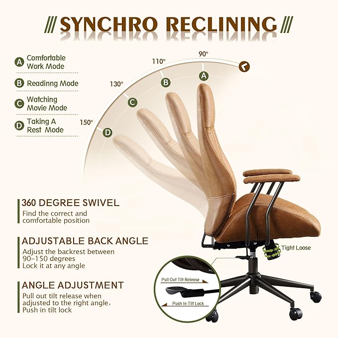 High Back Office Chair,Modern Swivel Office Chair,Brown Suede Fabric Gaming Chair,Height Adjustable Home Office Desk Chair with Lumbar Support