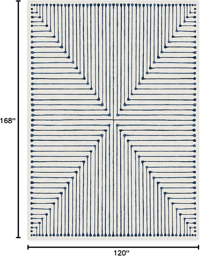RUGGABLE x Jonathan Adler Machine Washable Modern Area Rug – Inkdrop Slate Blue 10x14, Stain-Resistant, Non-Slip – Large Rugs for Living Room, Bedroom, Hallway, Entryway & Office–with Cushioned Pad