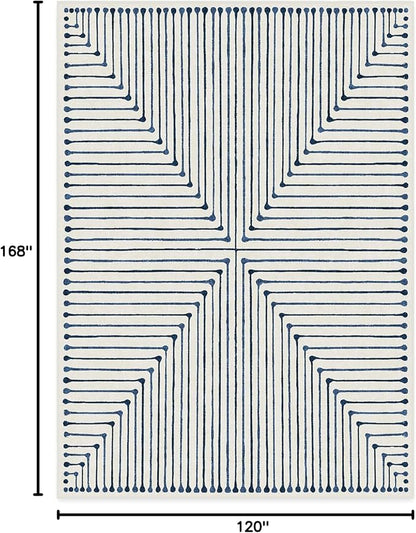 RUGGABLE x Jonathan Adler Machine Washable Modern Area Rug – Inkdrop Slate Blue 10x14, Stain-Resistant, Non-Slip – Large Rugs for Living Room, Bedroom, Hallway, Entryway & Office–with Cushioned Pad