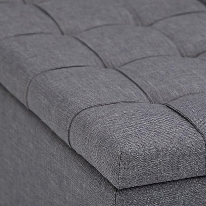 SIMPLIHOME Harrison Coffee Table Storage Ottoman - 36 inch Wide Upholstered Linen Look Fabric Square Storage Ottoman in Flint Grey, Transitional Tufted Ottoman for Living Room with Split Lift-Up Lid