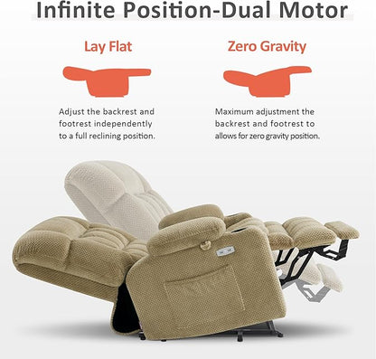 MCombo Dual Motor Power Lift Recliner Chair for Elderly, Lay Flat Lift Chair with Heat and Massage, Petite Lift Chair, Cup Holders, USB A&C Ports, Fabric 7893 (Small, Beige)