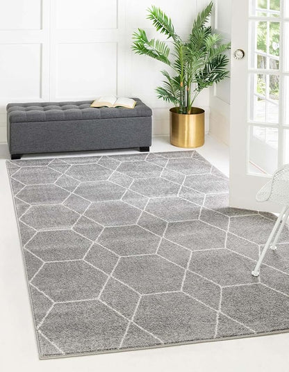 Unique Loom Trellis Frieze Collection Area Rug - Geometric (7' 1" x 10', Light Gray/ Ivory)