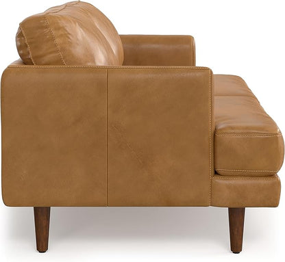 SIMPLIHOME Livingston 76-inch Wide Sofa in Sienna Top Grain Genuine Leather, Handcrafted Mid-Century Modern Loveseat for Living Room, Compact 2-Seater with Feather-Wrapped Cushions