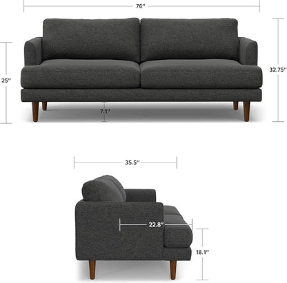 SIMPLIHOME Livingston 76-inch Wide Sofa in Charcoal Grey Woven-Blend Fabric, Handcrafted Loveseat Couch for Living Room or Family Room, Mid-Century Modern Style, Solid Wood Frame