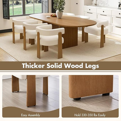 Upholstered White Velvet Dining Chairs Set of 6, Boho Modern Barrel Accent Armchairs, Thick Padded Seat & Natural Wooden Legs, Mid Century Inspired Kitchen/Dining Room Chairs, Creamy White