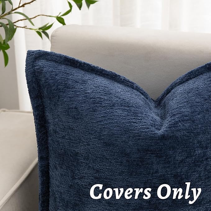 Navy Blue Decorative Throw Pillow Covers 16x16 Inch Set of 2 Cozy Soild Chenille Cushion Cases Soft Textured Square Couch Pillows Cover Boho Accent Farmhouse Pillowcases for Sofa Bed
