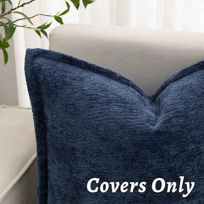 Navy Blue Decorative Throw Pillow Covers 20x20 Inch Set of 2 Cozy Soild Chenille Cushion Cases Soft Textured Square Couch Pillows Cover Boho Accent Farmhouse Pillowcases for Sofa Bed