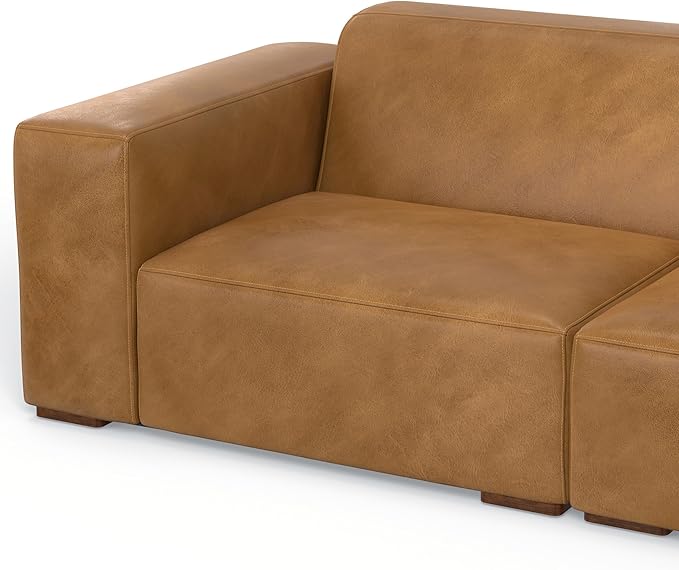 SIMPLIHOME Rex Right-Facing Modular Sectional Sofa in Full-Grain Genuine Leather, Sienna, 122-inches Wide, Handcrafted Modern-Style 4-Seater L-Shaped Leather Couch with Right Chaise for Living Room