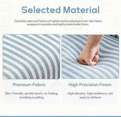 HUIMO Linen Fabric Accent Chair, Mid-Century Modern Armchair with Solid Wood Legs, Single Sofa Chair,Upholstered Reading Club Chair (1, Blue and White Stripe)