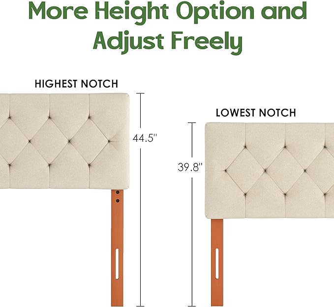 King Upholstered Headboard Only for Bed Frame from 65”-78”, Adjustable Height King XL Headboards with Durable Wood Legs, Fabric Bed Board in Modern Button Design, Beige