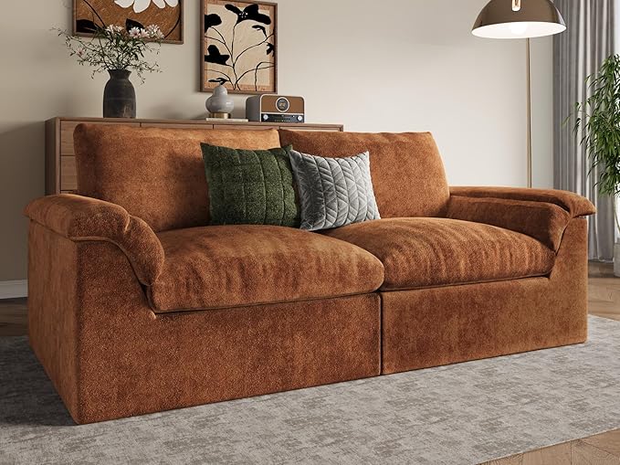 EASE MOOSE Oversized Boneless Couch for Living Room, Sectional Cloud Sofa, Modular Cloud Couch Loveseat, 2-Seat Deep Sofas with Pillow for Bedroom, Apartment, No Assembly Required, Chenille (Brown)