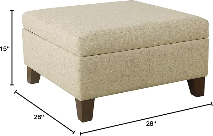 HomePop Woven Square Storage Ottoman with Wood Legs, Linen Tan