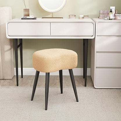 White Vanity Stool, Soft Makeup Stool with Solid Metal Legs for Vanity Corner, Morden Footrest Easy to Assembly（Camel）