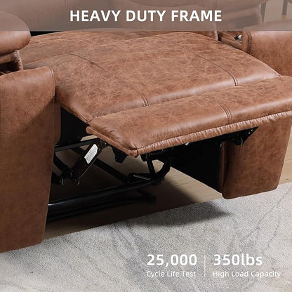 Leather Recliner Chair, Manual Recliner Chair for Adults with Overstuffed Arms and Back, Single Sofa Recliner with Cup Holders for Living Room Set of 2, Brown