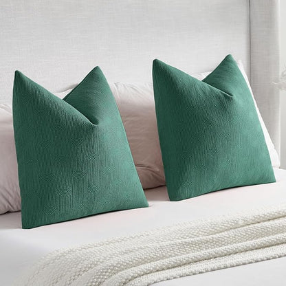 FUTEI Teal Chenille Decorative Throw Pillow Covers 20x20 Inch Set of 2,Soft Cozy Striped Geometric Patterns Cushion Cases,Modern Home Decor for Couch Bed Living Room