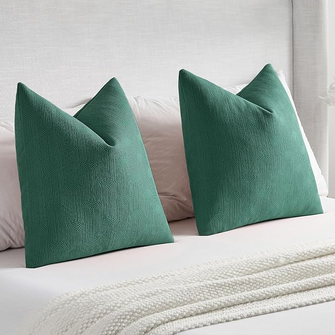 FUTEI Teal Chenille Decorative Throw Pillow Covers 22x22 Inch Set of 2,Soft Cozy Striped Geometric Patterns Cushion Cases,Modern Home Decor for Couch Bed Living Room