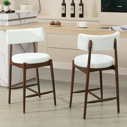 Christopher Knight Home Ebany 25.50" H Barstools Set of 2, Upholstered Counter Stool, Comfy Backrest Kitchen Stool, Rubberwood Frame Stool Chair, Bistro Chair for Kitchen Dining Room, Beige+Brown