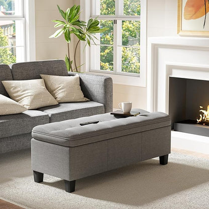 JUMMICO 47 Inches Storage Ottoman with Legs, End of Bed Storage Bench, Foot Rest for Couch, for Living Room, Bedroom, Entryway, 17.3" D x 47.2" W x 18.5" H, Easy Assembly (Light Gray)