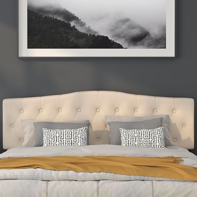 BizChair Tufted Upholstered King Size Headboard in Beige Fabric