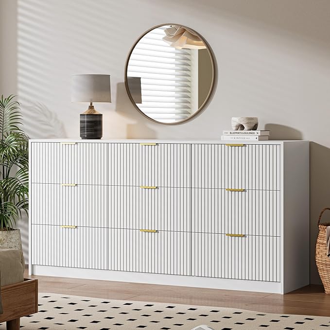 White Dresser for Bedroom, 9 Drawer Double Dresser, Modern Chest of Drawers for Bedroom, Living Room, Entryway and Closet, 63" L x 15.7" D x 31.5" H