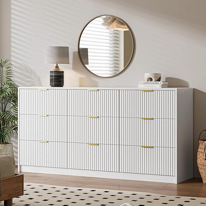 White Dresser for Bedroom, 9 Drawer Double Dresser, Modern Chest of Drawers for Bedroom, Living Room, Entryway and Closet, 63" L x 15.7" D x 31.5" H