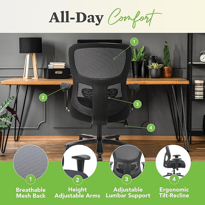 HON Sadie Big and Tall Office Chair, Ergonomic Desk Chair with Mesh Back, Lumbar Support, 350 lb Max, Black
