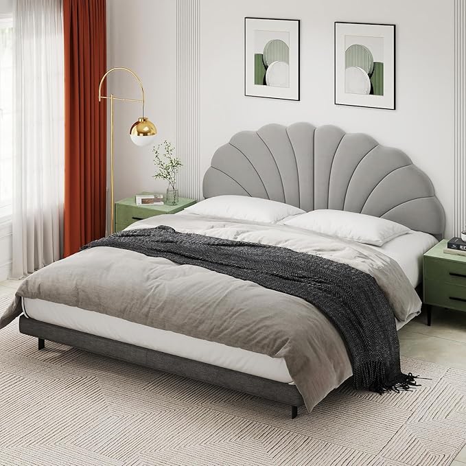 King Size Headboard Only, Petal Wall Mount Headboard King/California King Size for Adjustable Bed Velvet Upholstered Head Board Easy Assembly, Gray