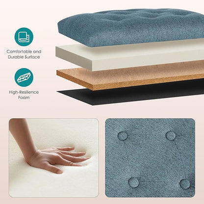Joveco 24" Ottoman with Storage for Living Room Rectangular Fabric Tufted Bench Footrest Toy Chests for Bedroom (Cyan)