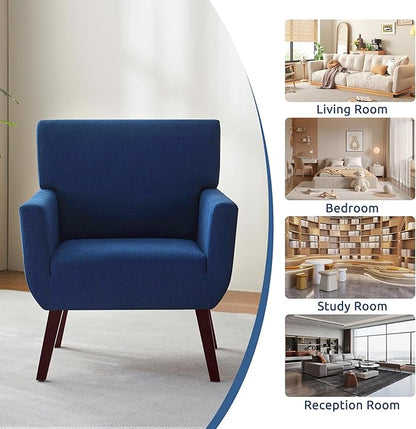 Upholstered Accent Chair,Mid Century Modern Office Fabric Small Living Room Chair with Arm,Comfy Wingback Armchair for Bedroom Reading (Blue, 2 PC)