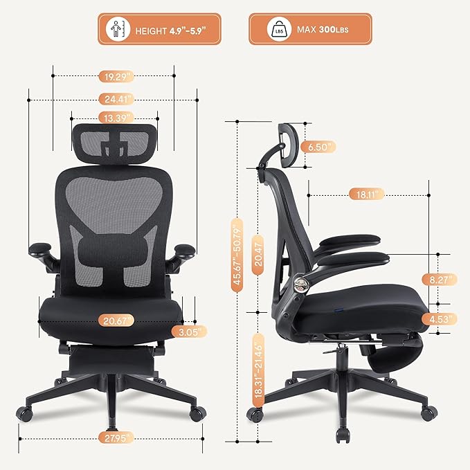 FLEXISPOT Foldex Ergonomic Office Chair, Folding Chair for Small Spaces with Lumbar Support, Flip-up Armrests, 3D Headrest, Desk Chairs with Footrest for Work,Video Game Foam Black
