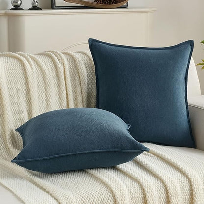 FUTEI Navy Blue Chenille Throw Pillow Covers 26x26 Inch Set of 2,Edges Double-Stitched Euro Pillow Shams,Modern Home Decor for Couch Living Room