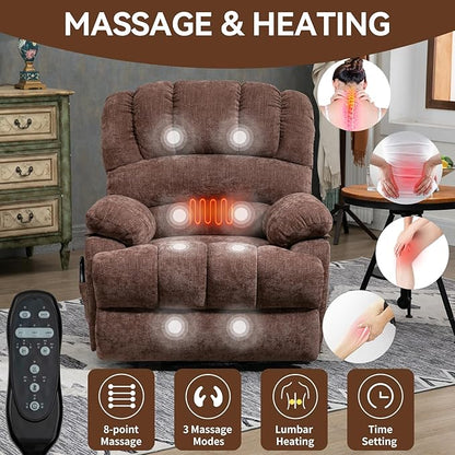 Power Lift Recliner Chair for Elderly with Heat Function, 8 Node Massage with 3 Modes, Silent Operation, Oversized Electric Lift Recliner Single Sofa for Living Room with USB Charging, Brown
