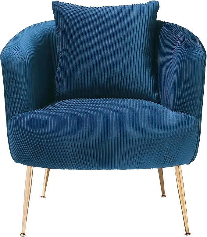 Art Leon Velvet Accent Chair, Upholstered Modern Single Sofa Chair, Comfy Barrel Chair with Golden Metal Legs for Living Room Bedroom, Blue