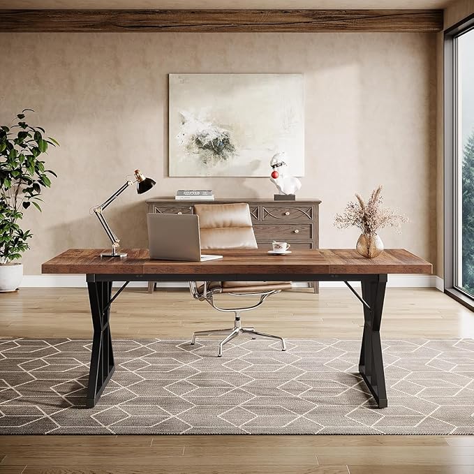 Tribesigns 70.86-Inch Large Executive Desk, Industrial Home Office Computer Desk, Simple Long Writing Study Table Business Furniture (Brown/Black)
