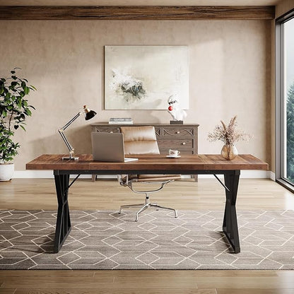 Tribesigns 70.86-Inch Large Executive Desk, Industrial Home Office Computer Desk, Simple Long Writing Study Table Business Furniture (Brown/Black)
