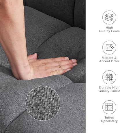 mopio Aaron 76.8" Couch, Small Futon Sofa Bed, Sleeper, Loveseat, Mid Century Modern Futon Couch, Sofa Cama, Couches for Living Room, Bedroom (Dark Grey Fabric)