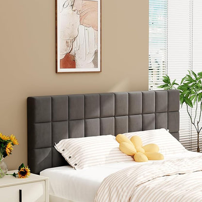 Andeworld Velvet Upholstered Tufted Queen Size Headboard,Wood Head Board with Metal Legs, Adjustable Height from 42” to 56”, Bed Headboard in Modern Design,Backboard for Bed, Dark Gray