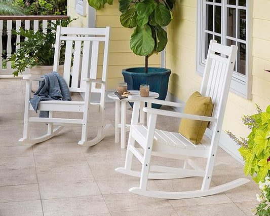 POLYWOOD Estate 3-Piece Rocking Chair Set, Outdoor Patio Porch Rockers with Side Table, All-Weather HDPE Furniture, Fade-Free, Sand